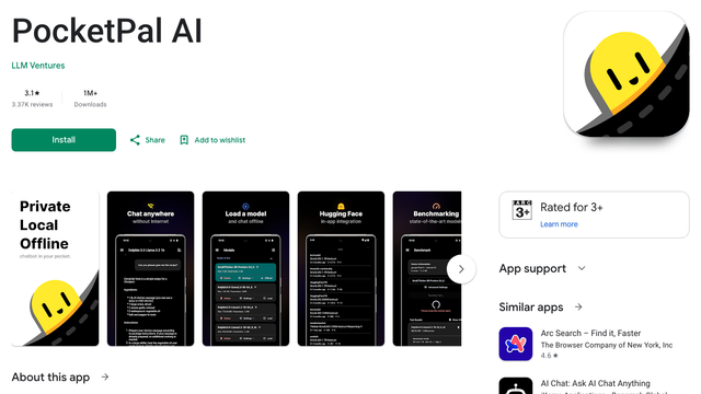 PocketPal AI listing on the Google Play Store