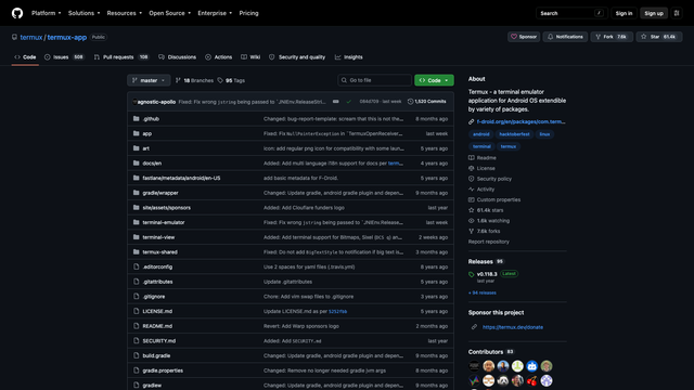 Termux app repository page on GitHub