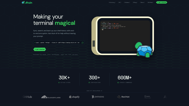 Atuin website with the Making your terminal magical headline