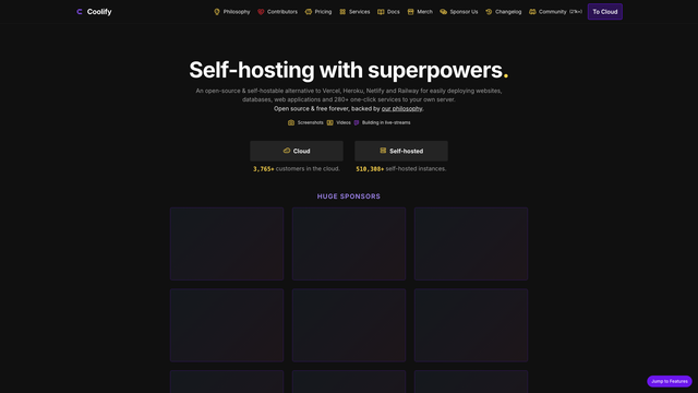 Coolify website with the Self-hosting with superpowers headline