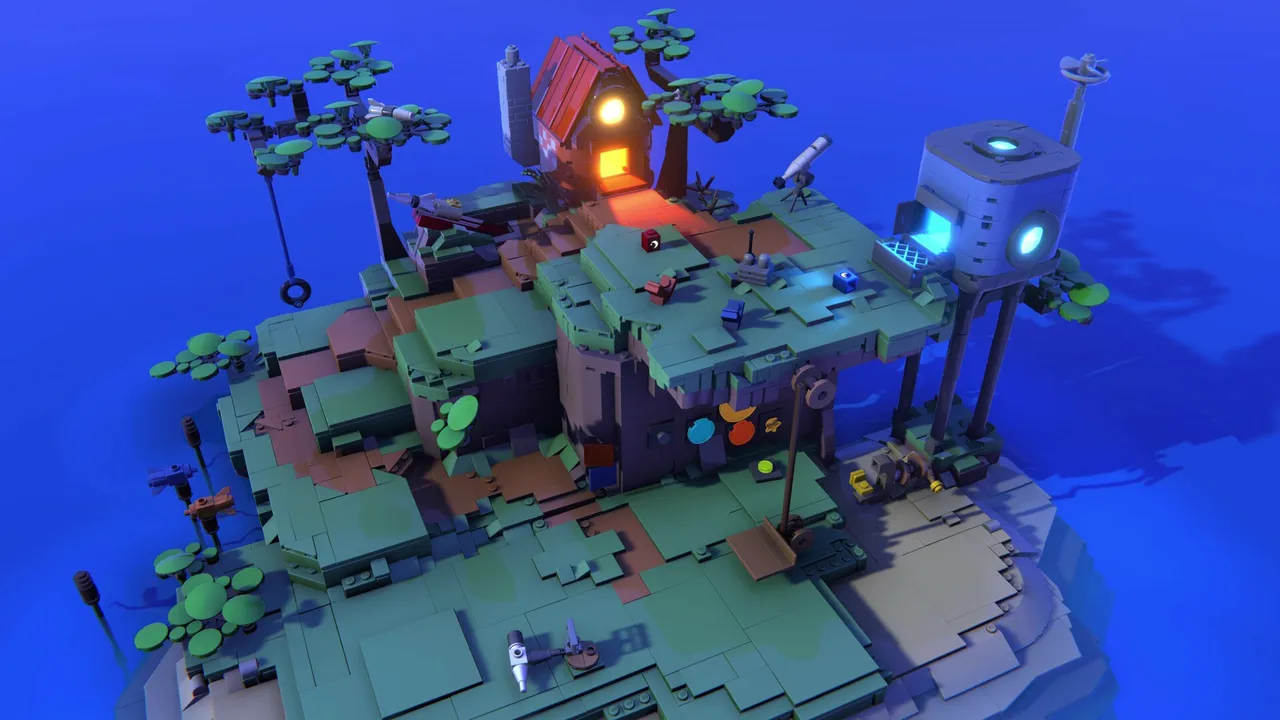 LEGO Voyagers two bricks crossing a floating LEGO island