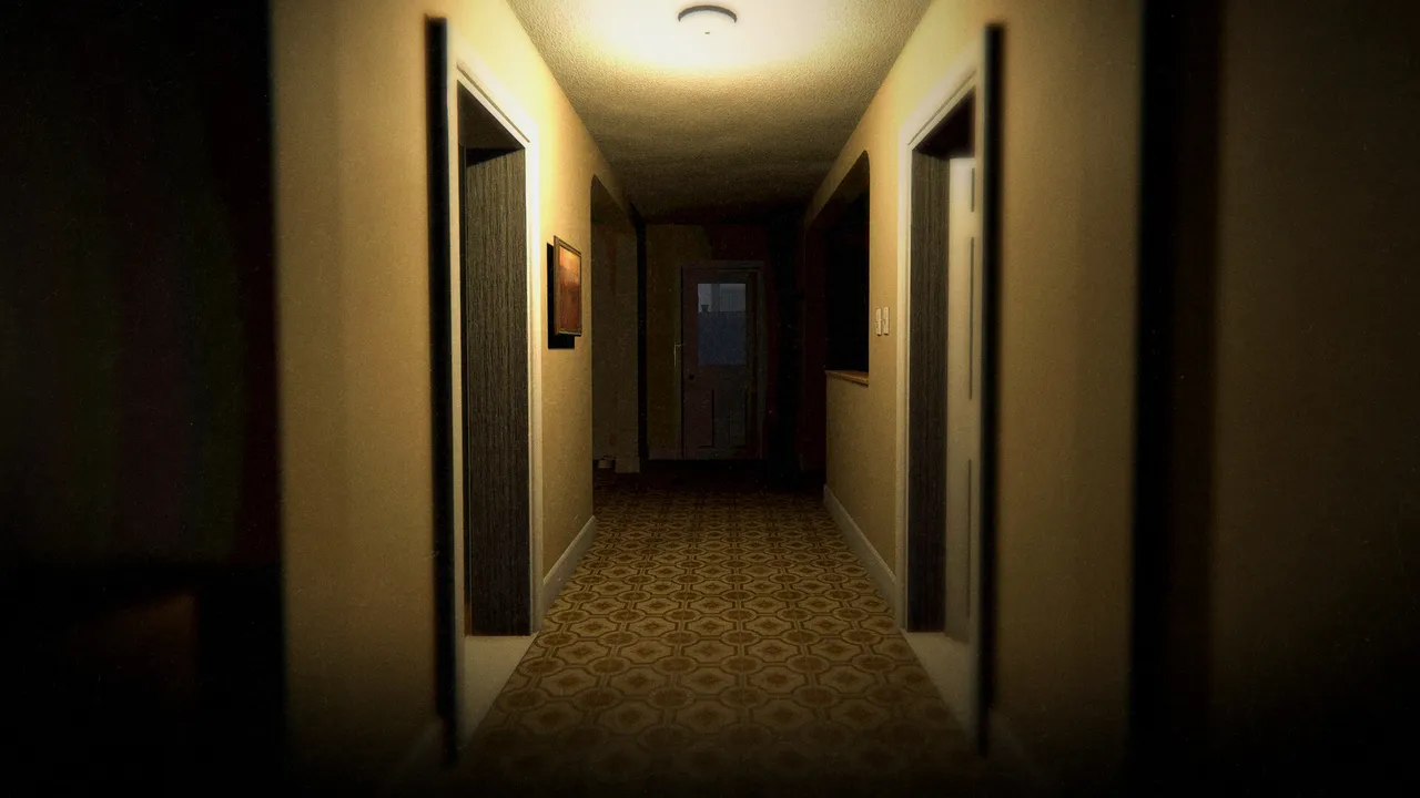 Phasmophobia dark hallway in a haunted house