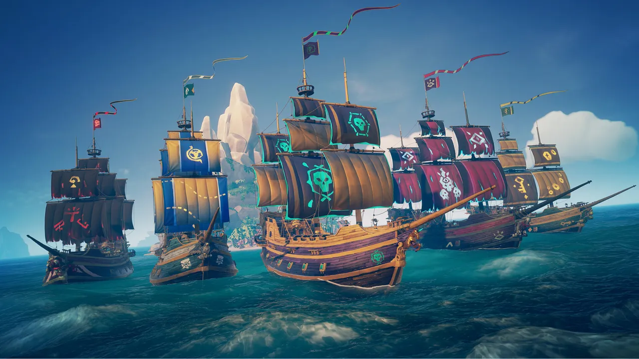 Sea of Thieves pirate ships sailing together