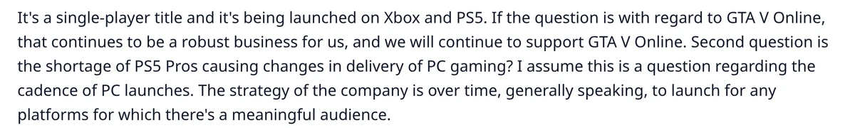 Transcript line: It's a single-player title and it's being launched on Xbox and PS5.