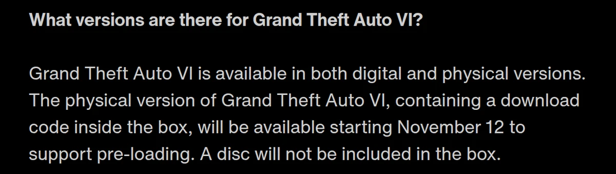 Rockstar Support text: A disc will not be included in the box