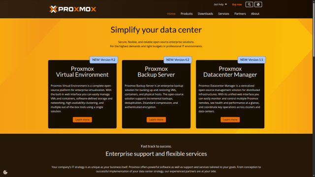 Proxmox VE website homepage