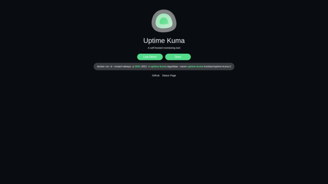Uptime Kuma website homepage