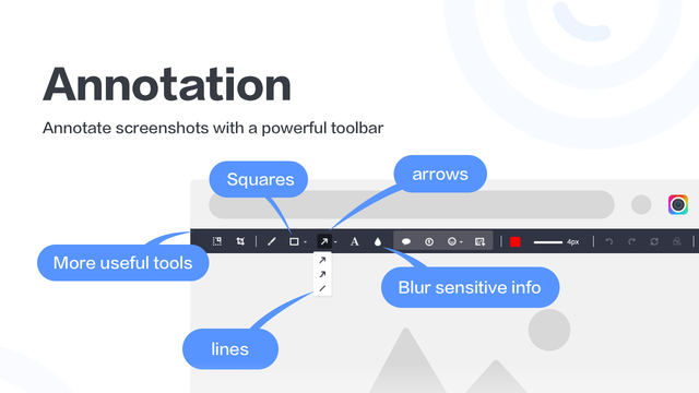 Awesome Screenshot annotation toolbar with arrows, shapes, blur and text tools
