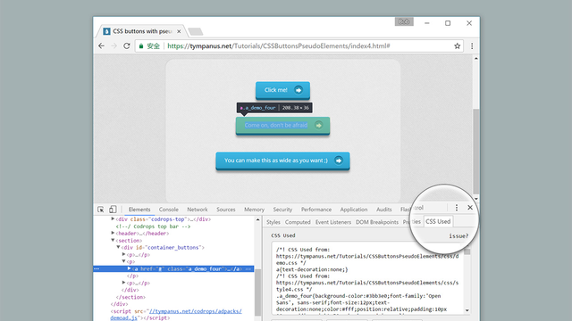 CSS Used panel in Chrome DevTools listing the CSS rules for a selected element