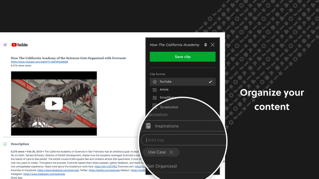 Evernote Web Clipper sidebar saving an article into a notebook