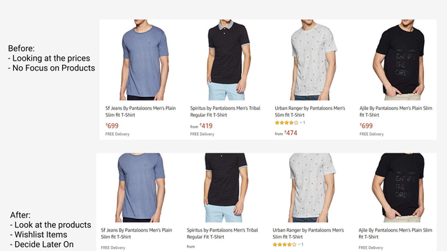 Shop with Family before and after: a product grid with prices shown and then hidden