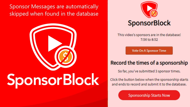 SponsorBlock logo next to its popup for recording and submitting sponsor segment times