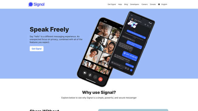 Signal website homepage with the Speak Freely headline