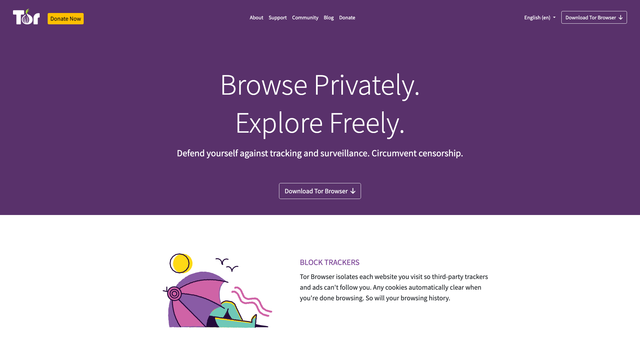 Tor Project website with the Browse Privately Explore Freely headline