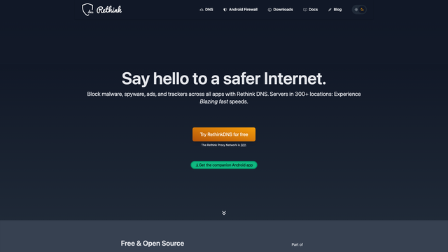 Rethink DNS website with the Say hello to a safer Internet headline