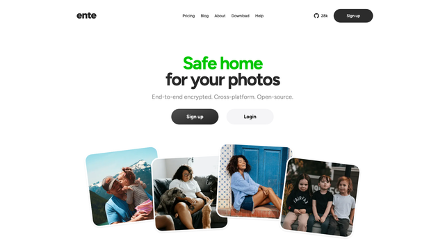 Ente website with the Safe home for your photos headline