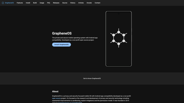 GrapheneOS website with its logo and a phone outline