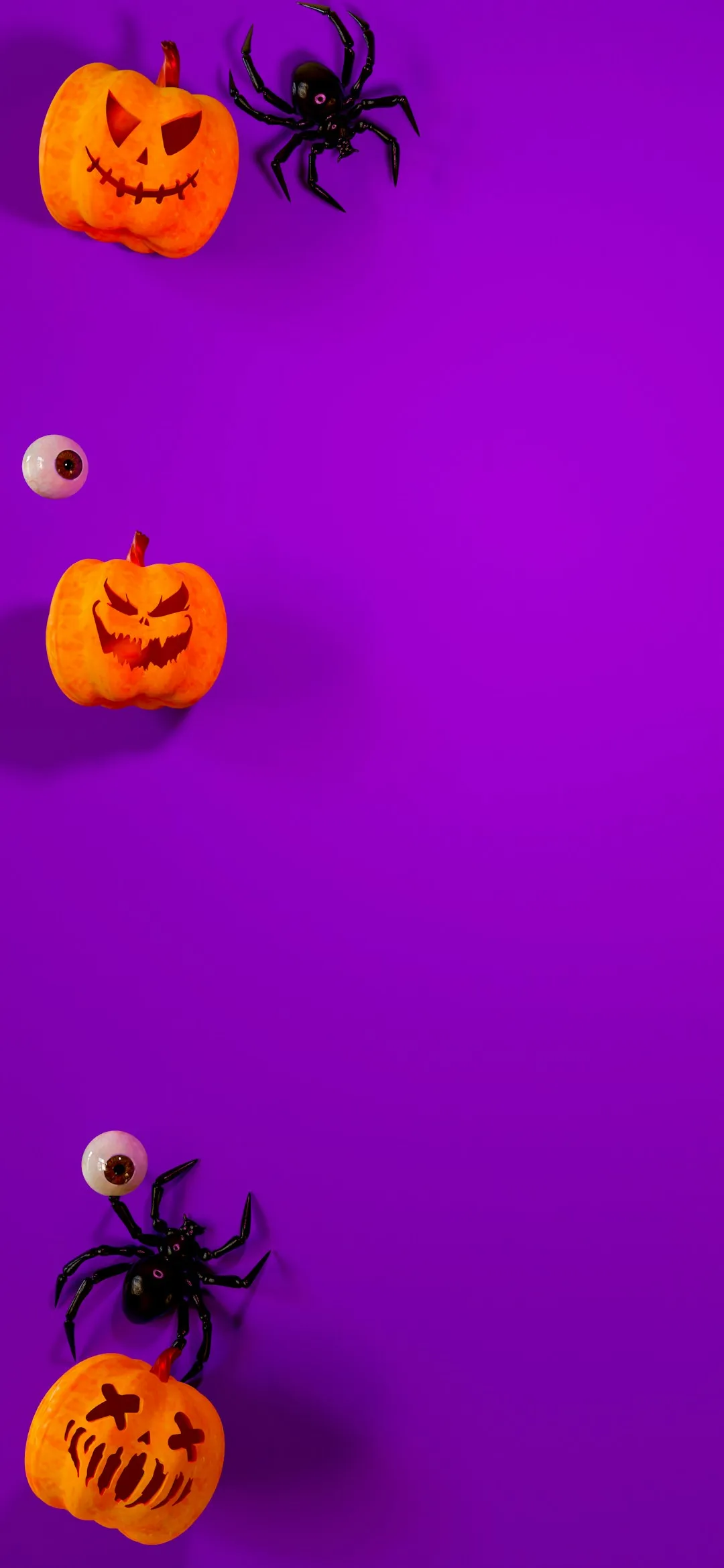 Purple background with pumpkins and a spider Halloween wallpaper