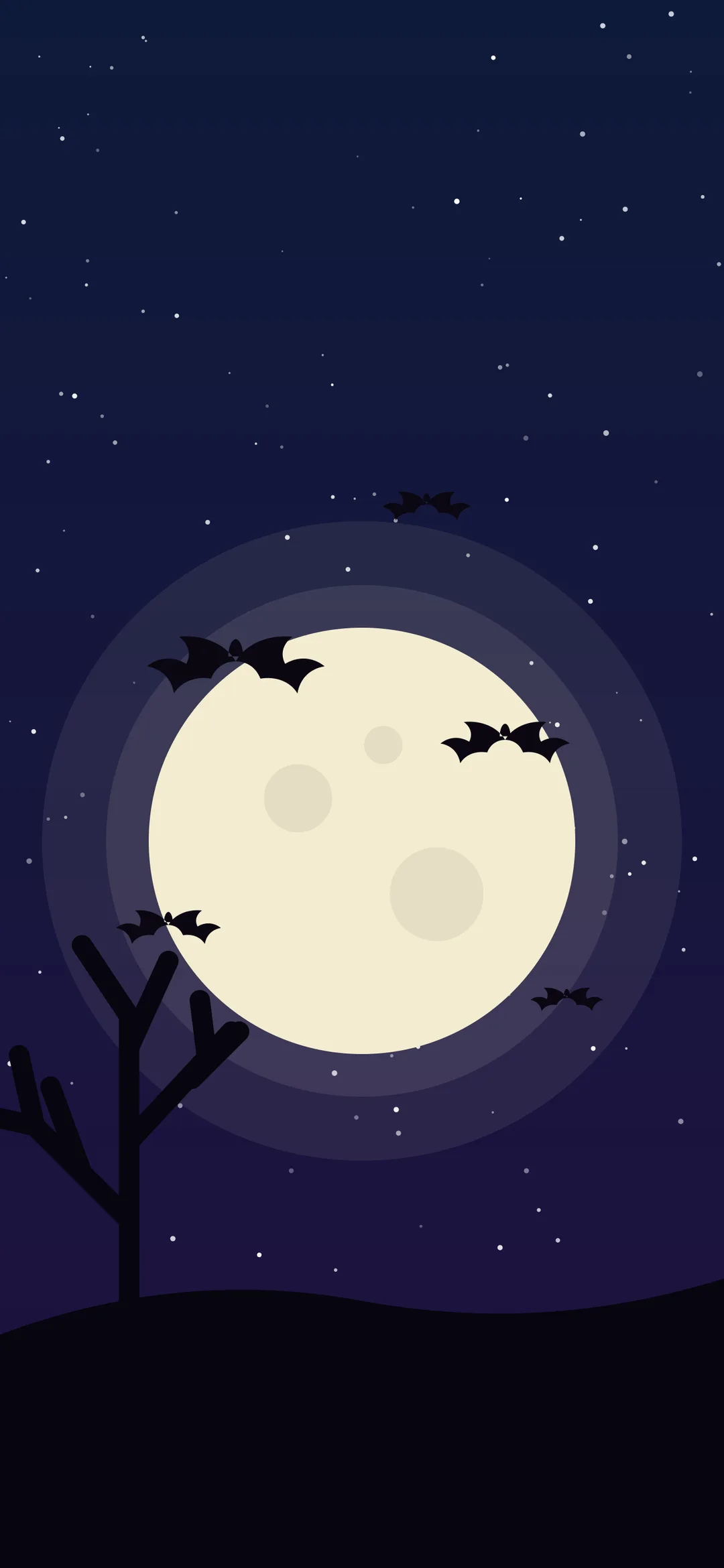 Full moon with bats and a bare tree Halloween wallpaper