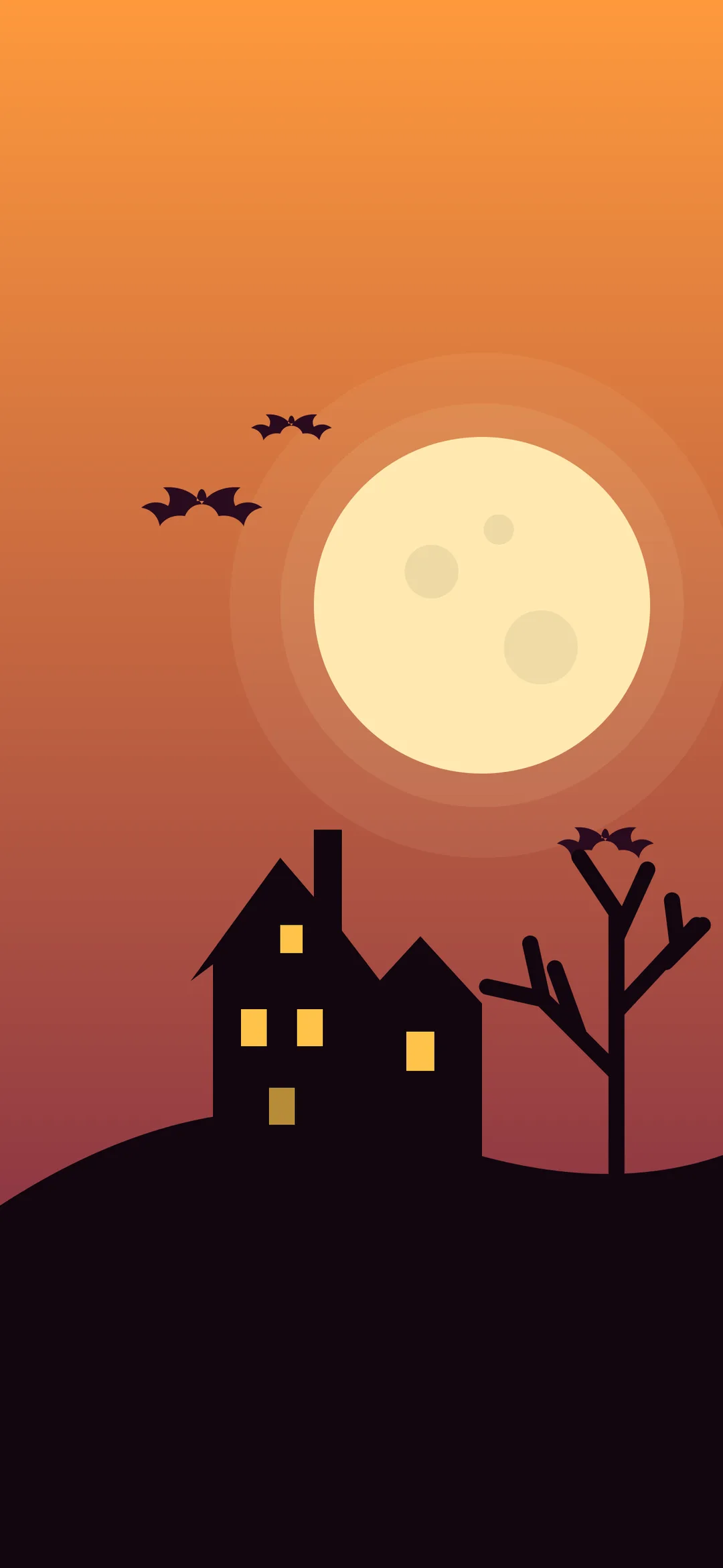 Haunted house against an orange sunset Halloween wallpaper