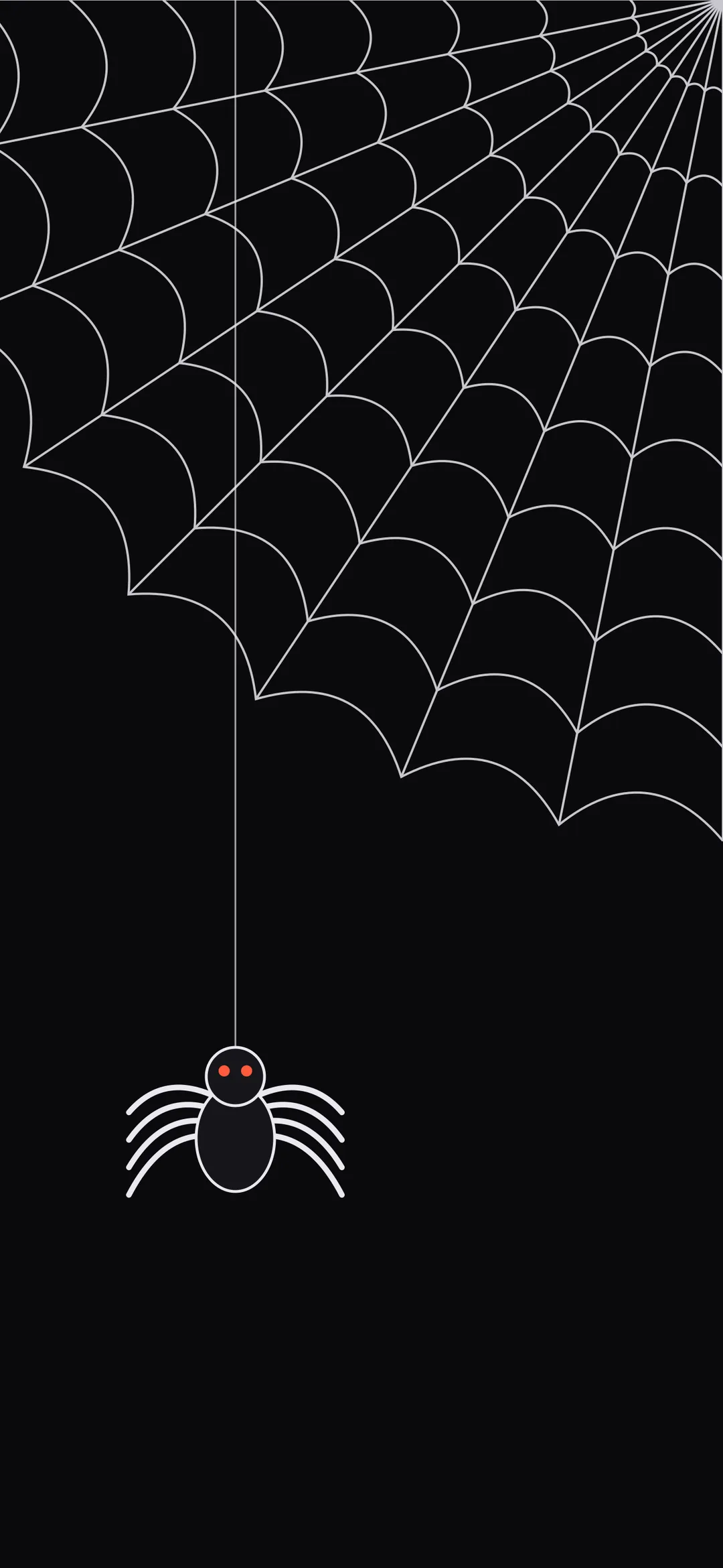 Spider web with a hanging spider on black Halloween wallpaper