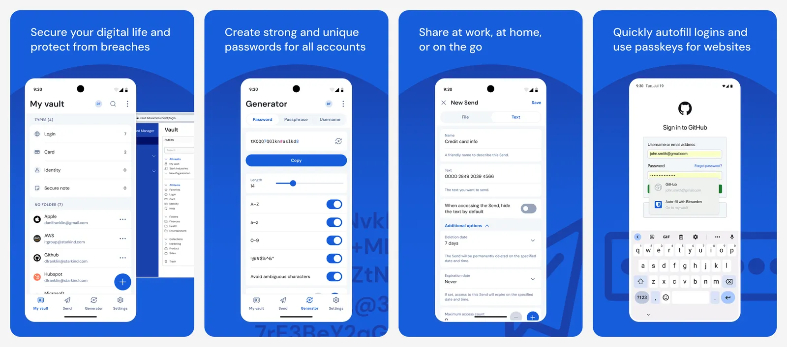 Bitwarden app screenshots