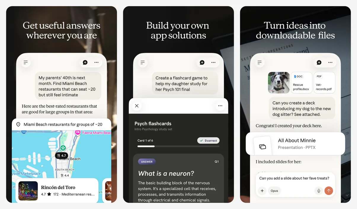 Claude app screenshots