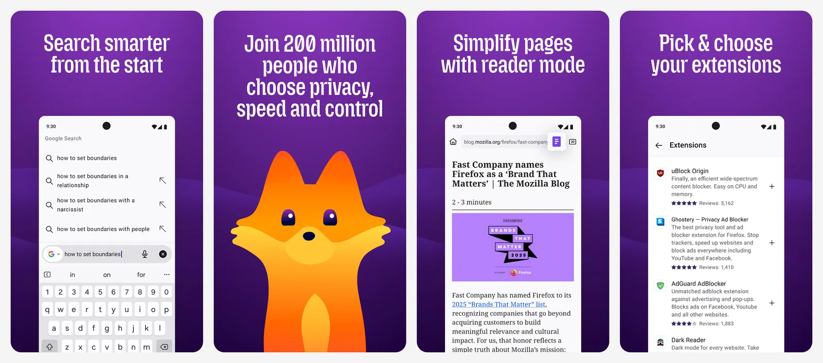 Firefox app screenshots