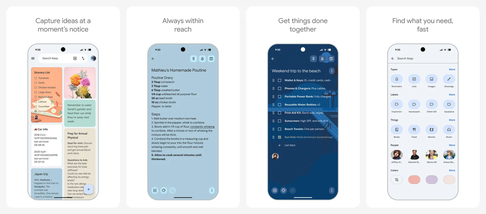 Google Keep app screenshots
