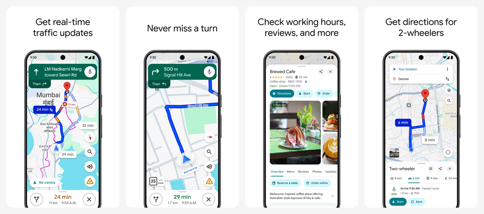 Google Maps app screenshots
