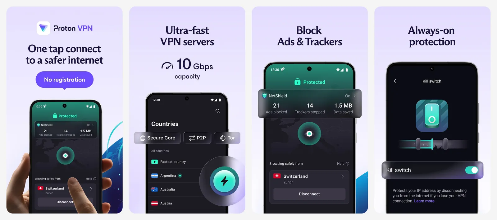 Proton VPN app screenshots