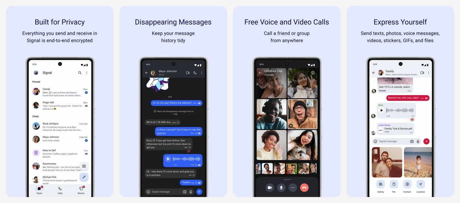 Signal app screenshots