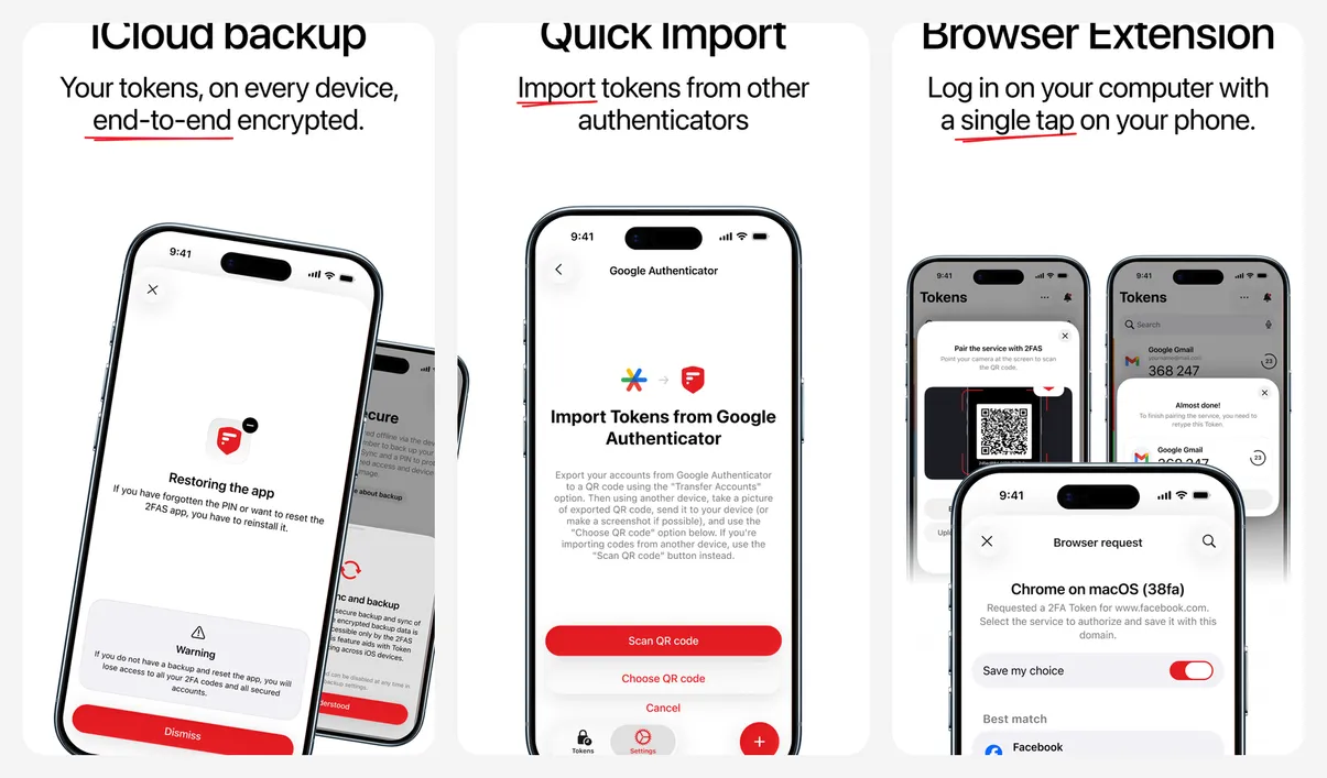 2FAS Authenticator app screenshots