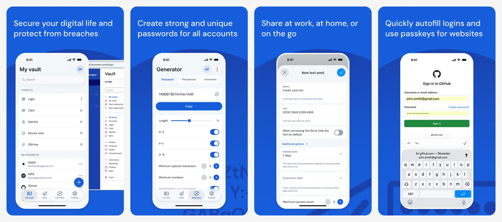 Bitwarden app screenshots