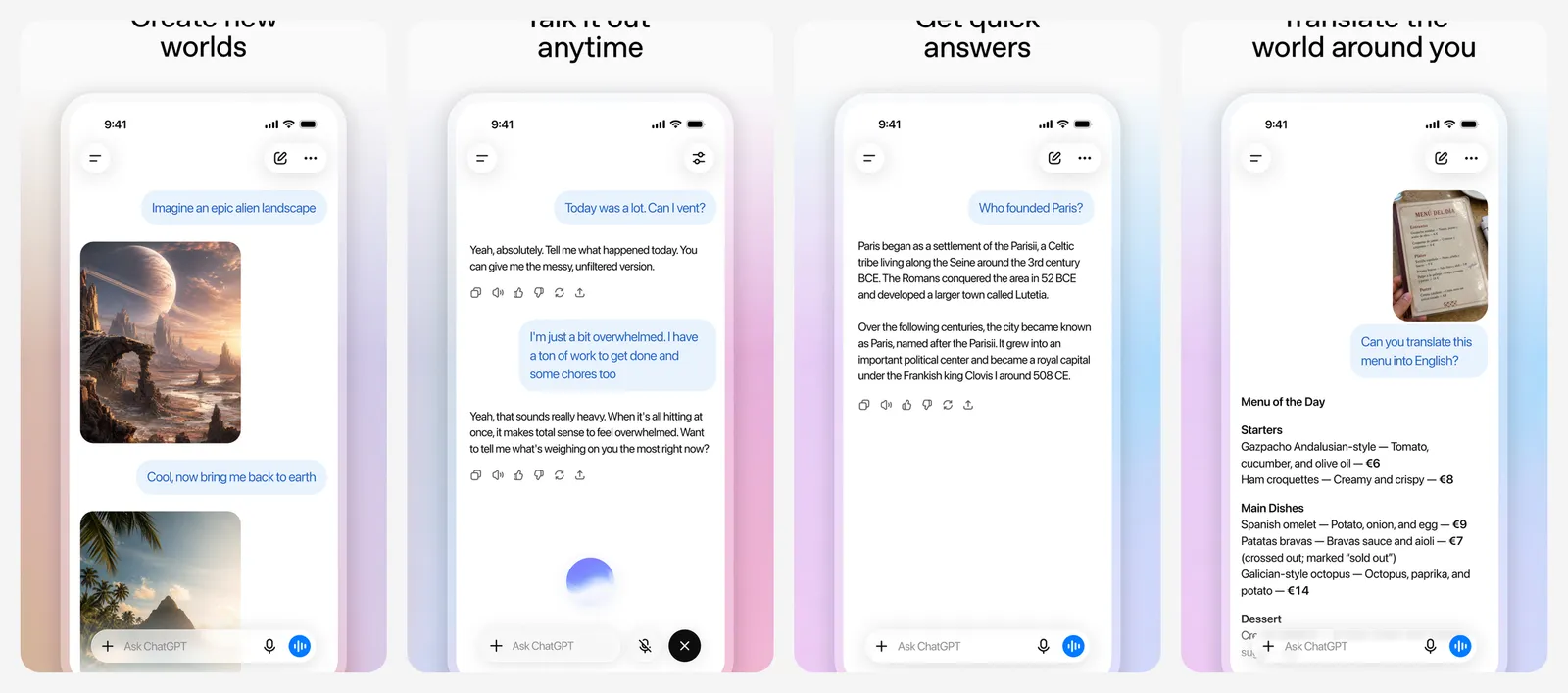 ChatGPT app screenshots