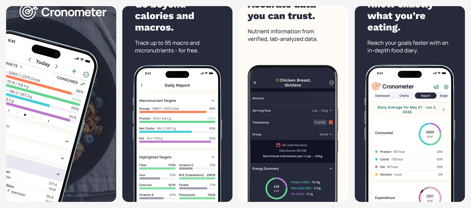 Cronometer app screenshots