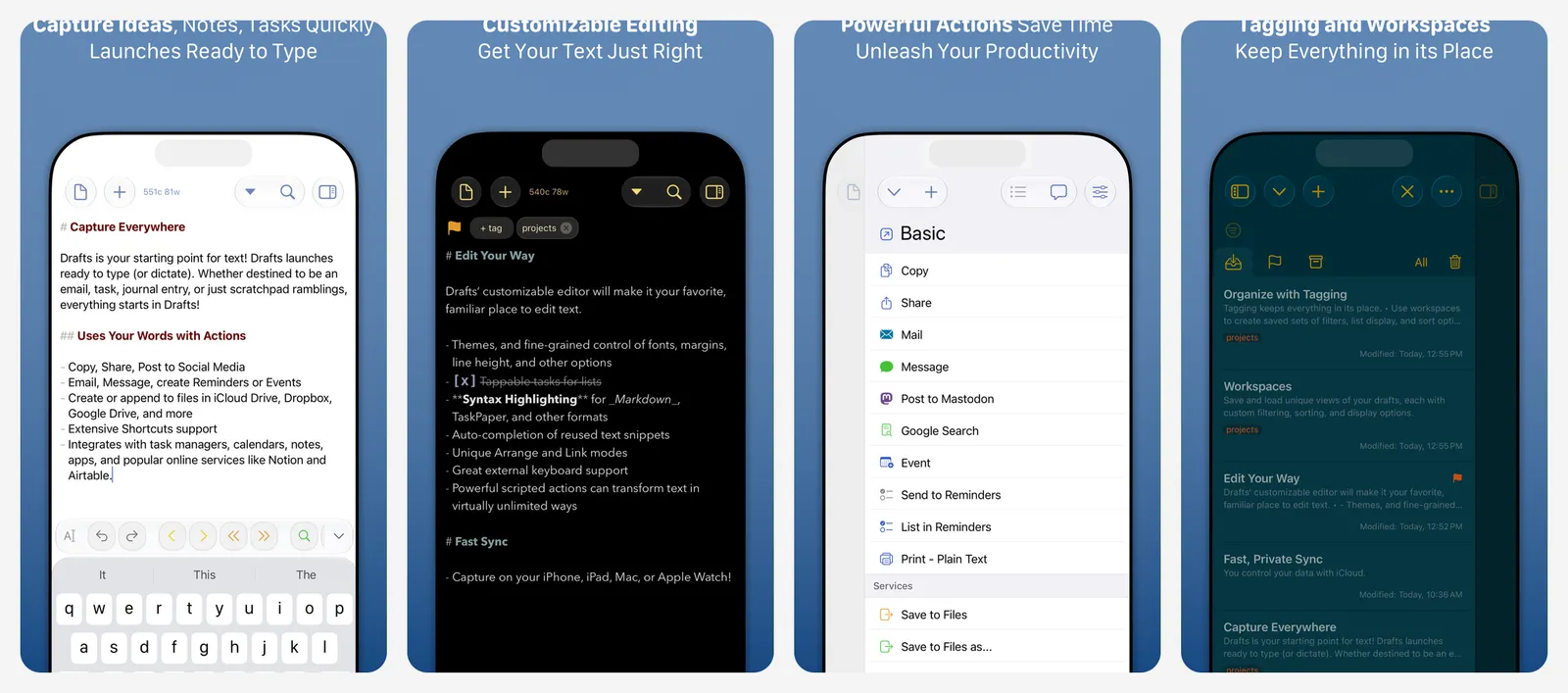 Drafts app screenshots