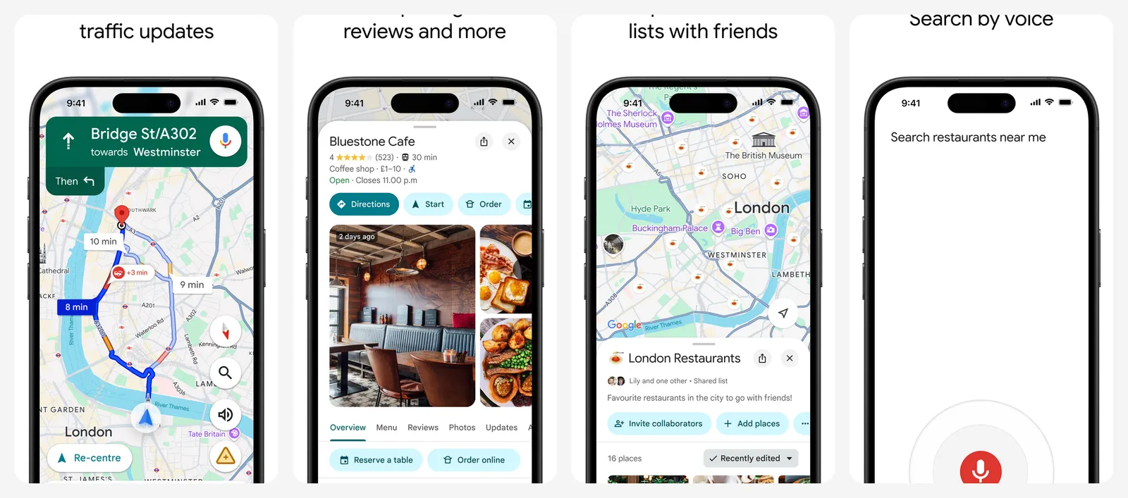 Google Maps app screenshots
