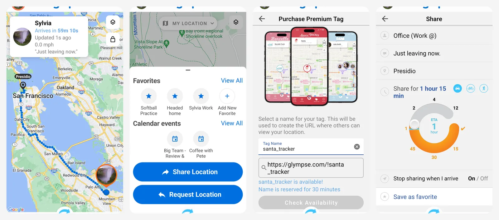 Glympse app screenshots
