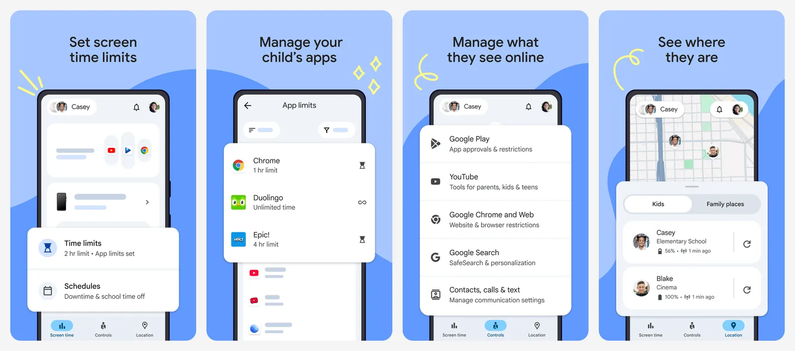 Google Family Link app screenshots