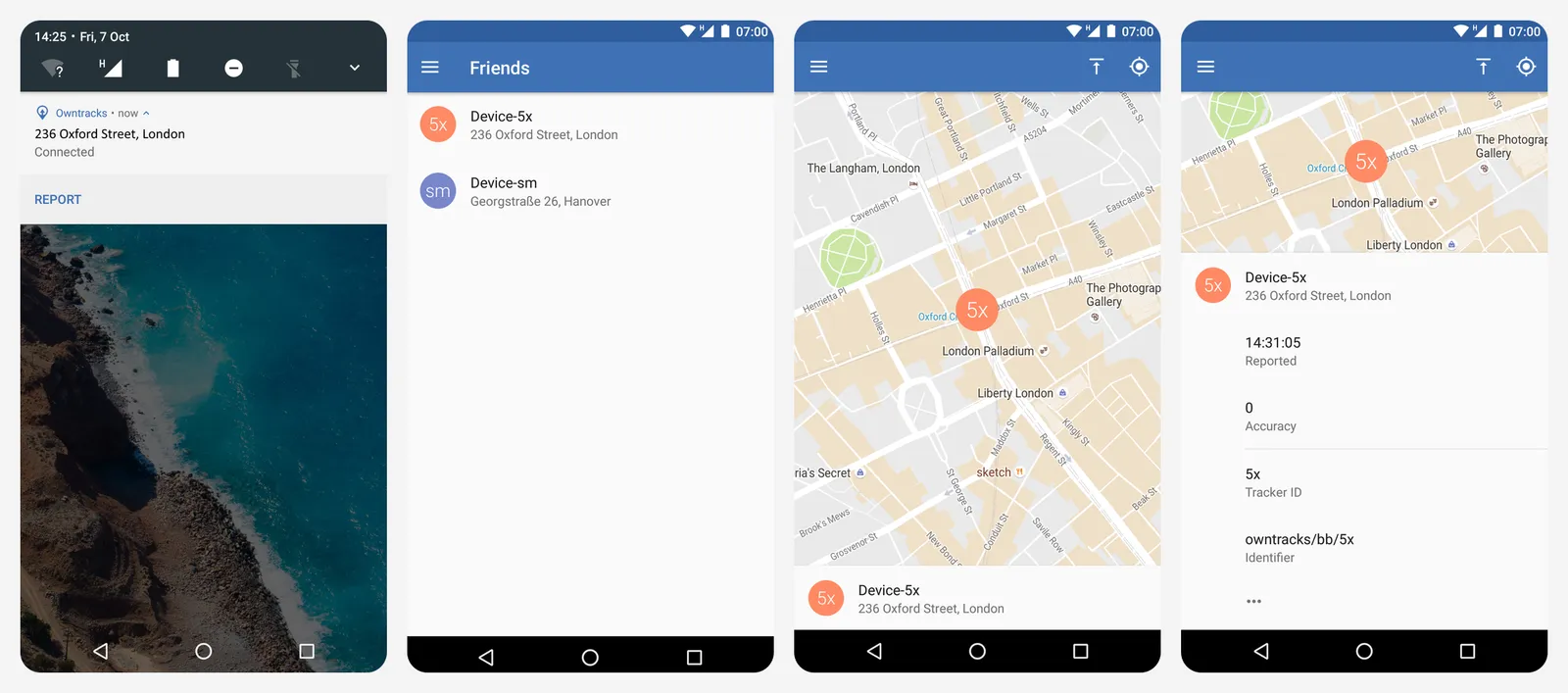 OwnTracks app screenshots