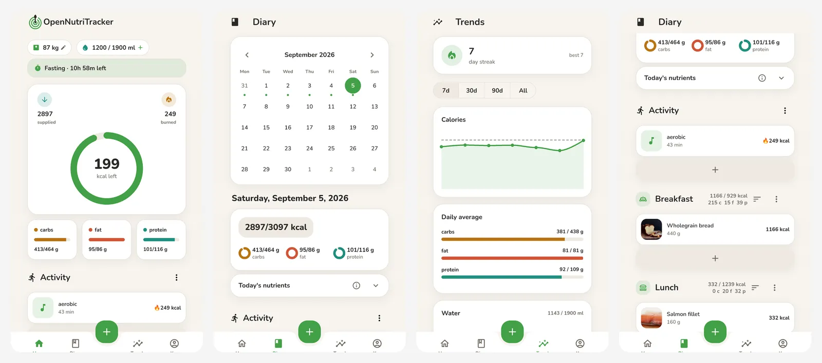 OpenNutriTracker app screenshots