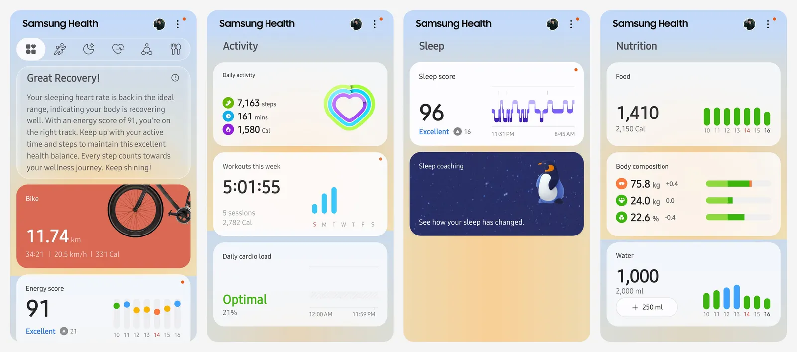 Samsung Health app screenshots