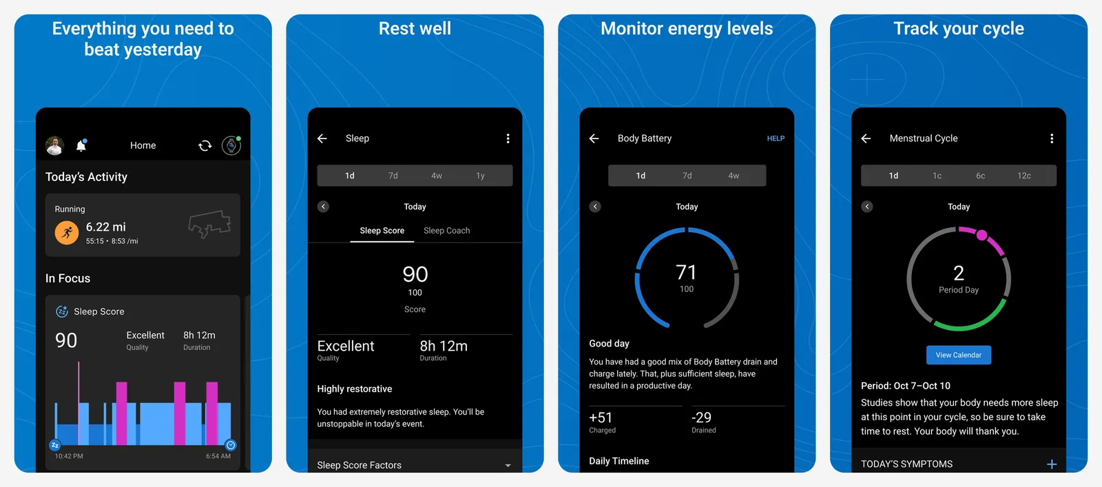 Garmin Connect app screenshots