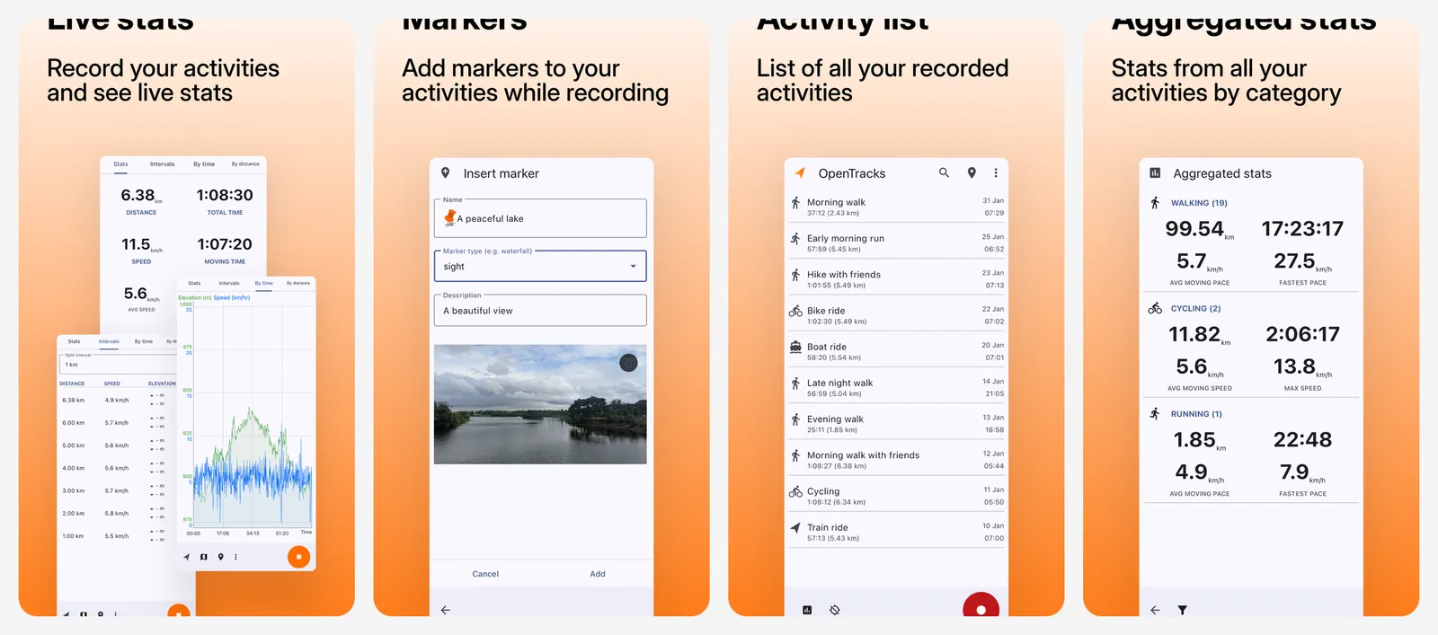 OpenTracks app screenshots