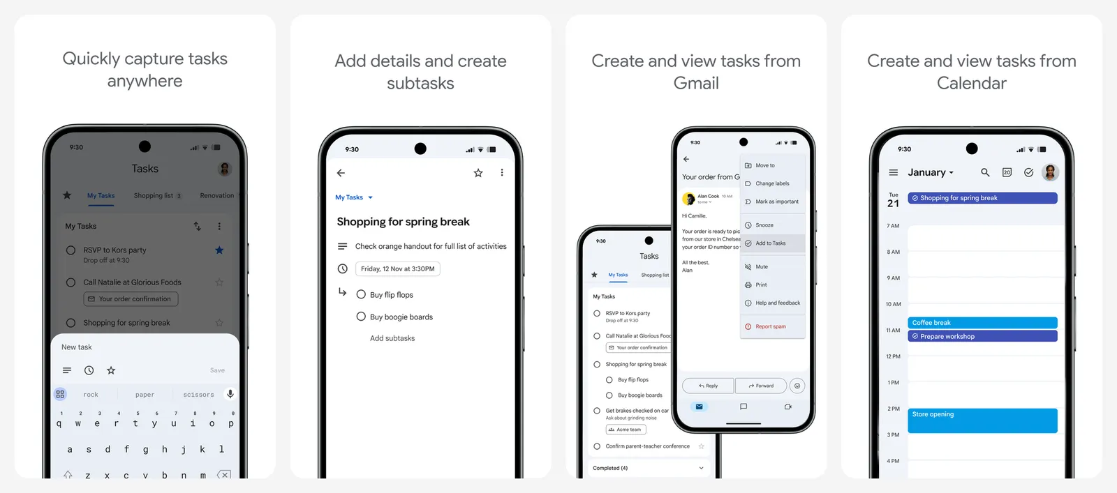 Google Tasks app screenshots