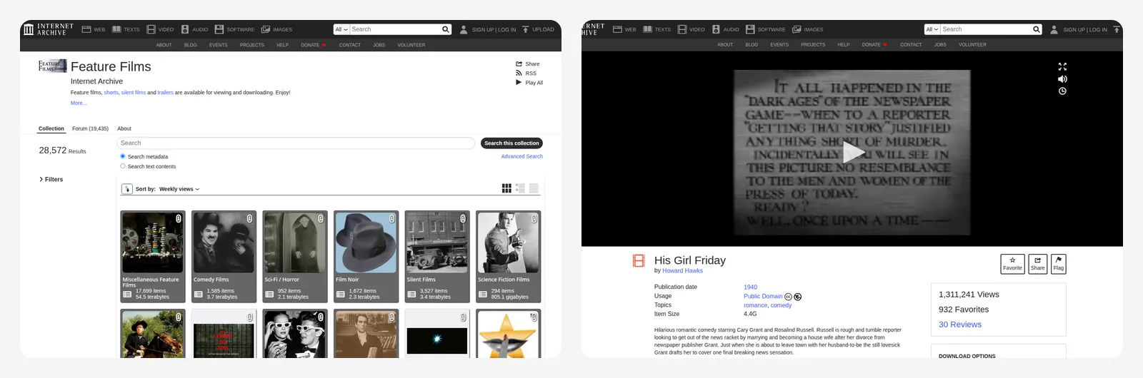 Internet Archive feature films page