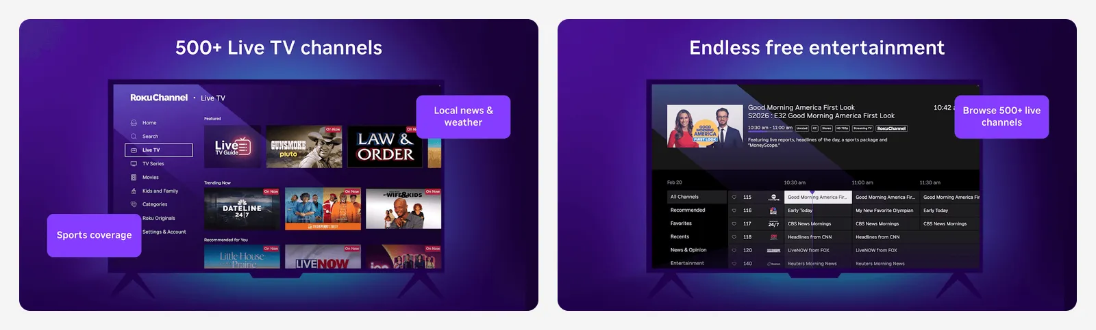 The Roku Channel app screenshots