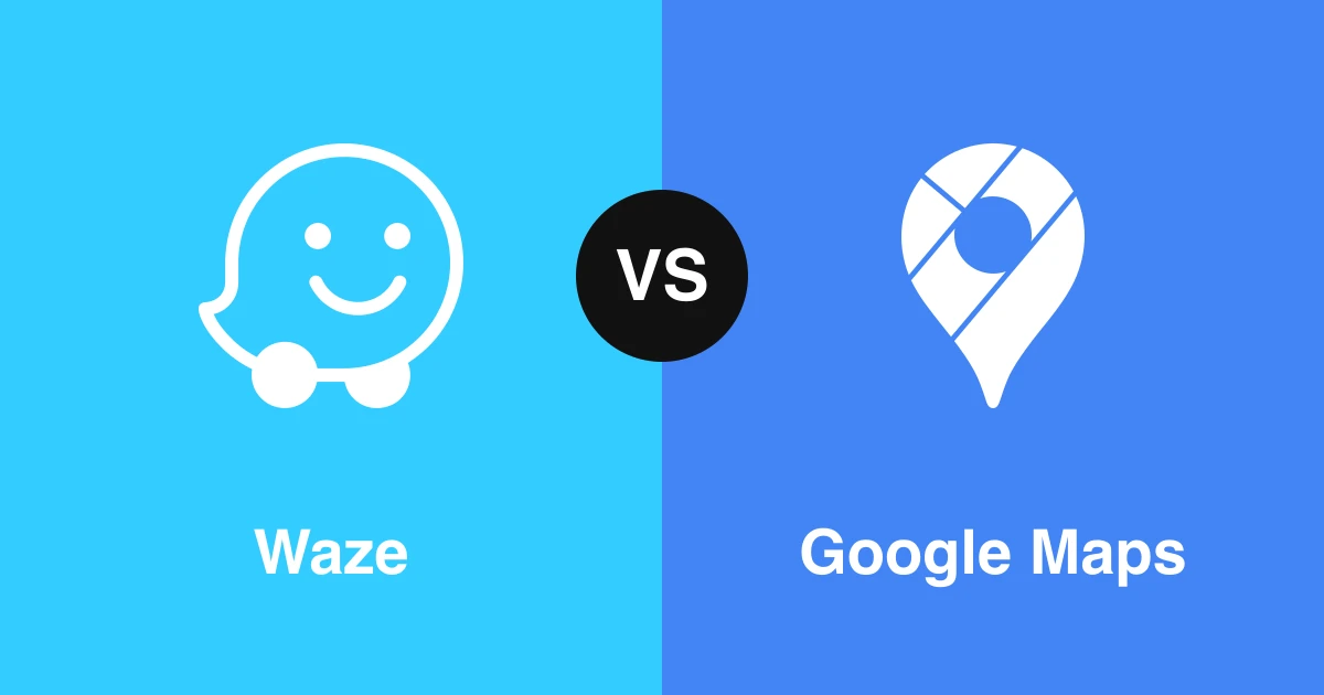 Waze and Google Maps logos side by side with a VS badge
