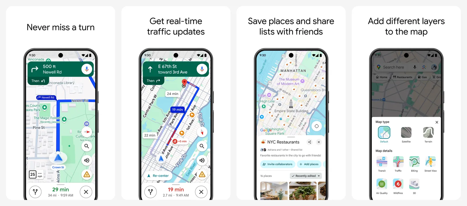 Google Maps app screenshots